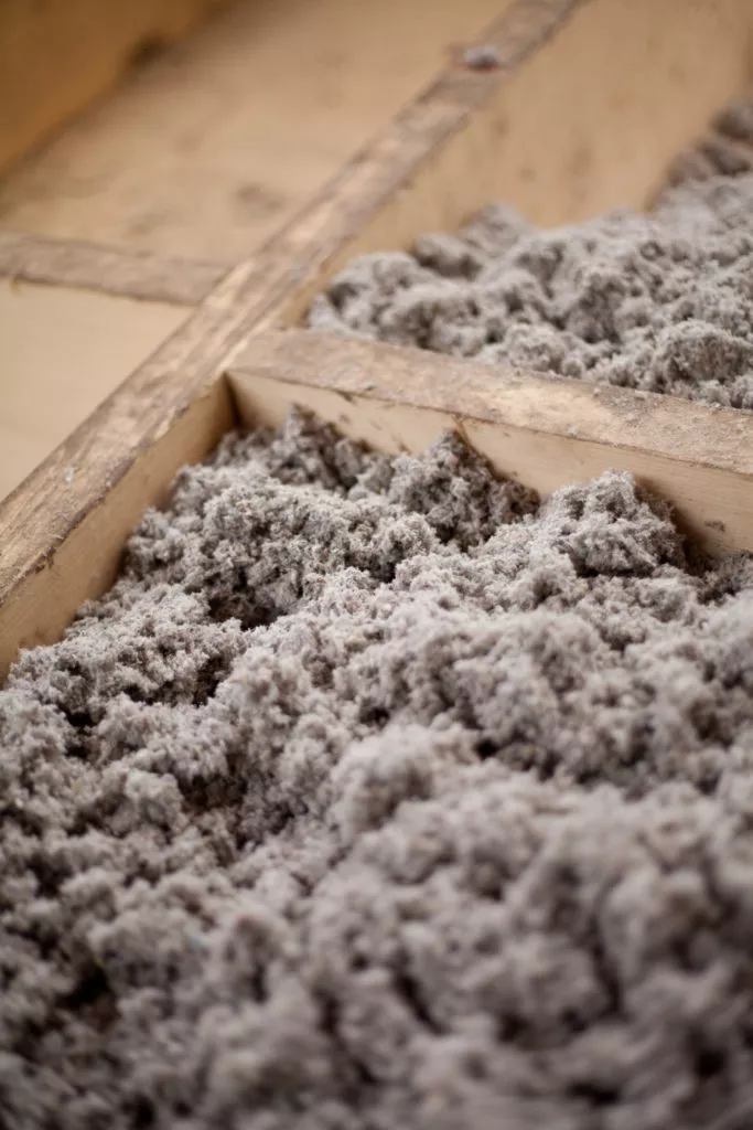 Loose-fill cellulose insulation installed in a floor