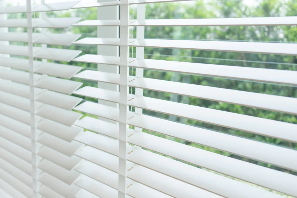 White blinds with green background