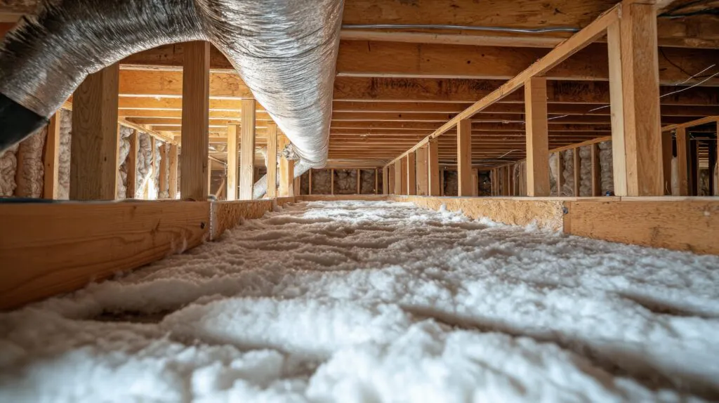 Insulation material in a building attic